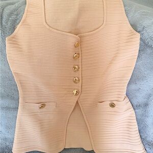 Elegant Blush Pink Pleated Skirt and Vest Set